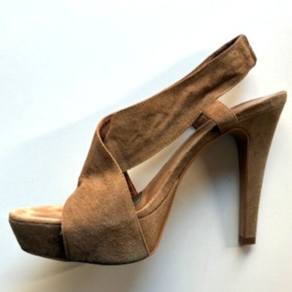 DvF Zia Camel Suede Platform Criss Cross Sandal | 4.5" Heel; 3” Pitch| Sz 8.5 - Picture 11 of 16